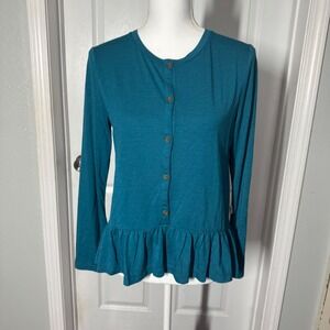 Magellan Outdoors Teal Button Front Peplum Top Fishing Hunting Sporting  Size XL